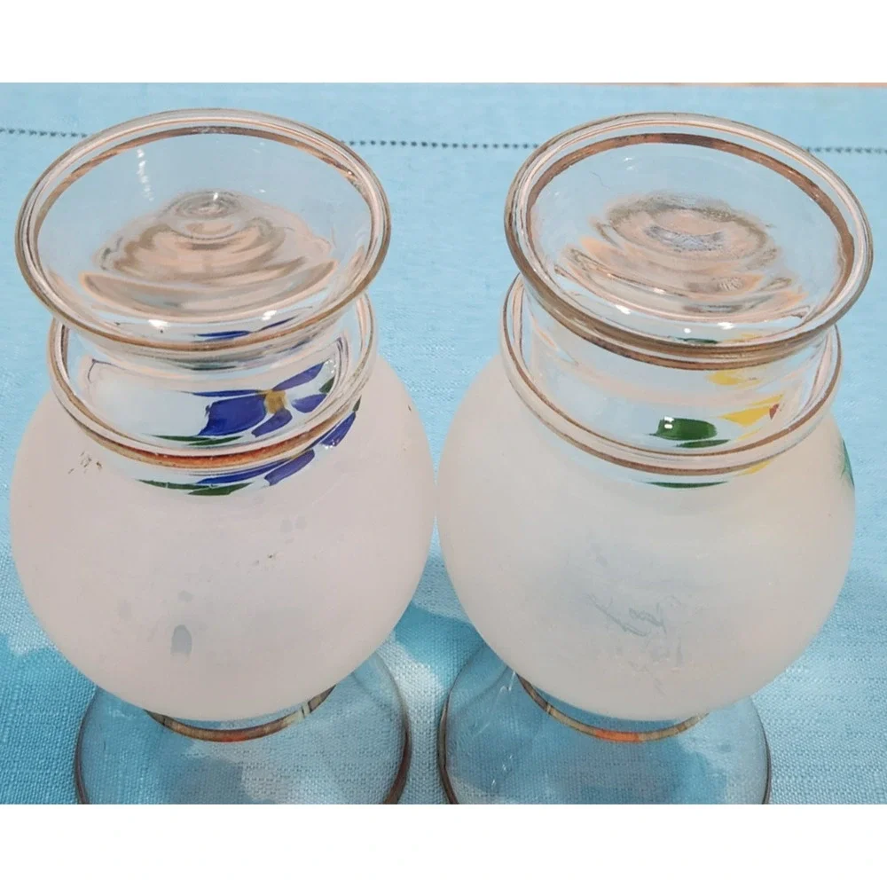 Bartlett Collins Set of 2 Frosted Handpainted Bud Vases W/ Gold Trim Vintage